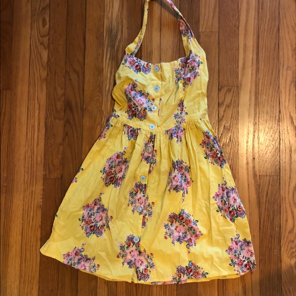 Yellow flower halter dress